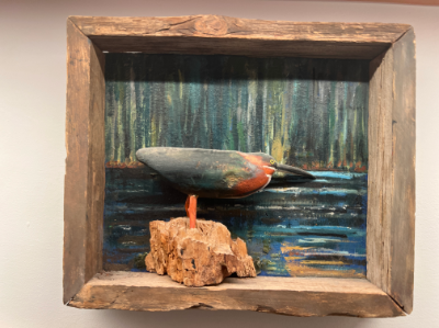 Green heron mixed media