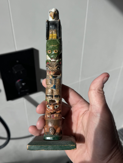 NWC Tait, Eli 4 figured with eagle, frog, wolf and beaver with green painted base
