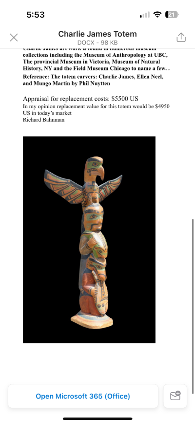 NWC James, Charlie model totem with 5 figures with winged eagle on top