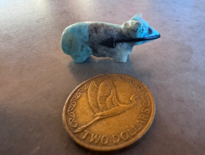 Zuni fetish Boone, Rigney turquoise bear with inlay