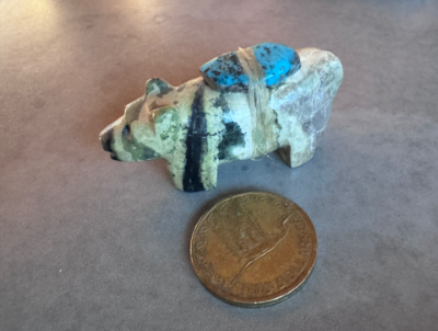 Zuni fetish Bewanika Harvey bear serpentine with turquoise bundle