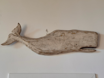 Mike Bacle large white sperm whale on wood