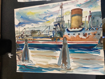 Triplett large steamship wharf painting