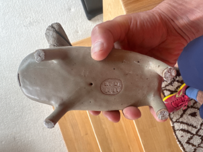 Ceramic animal figure w driftwood antlers