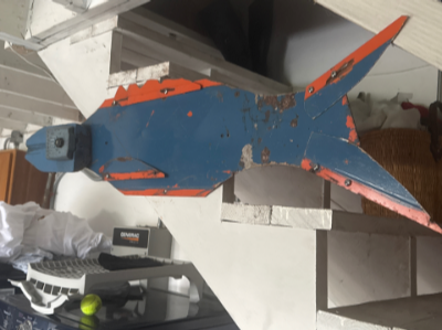 Large metal whale made from locker material