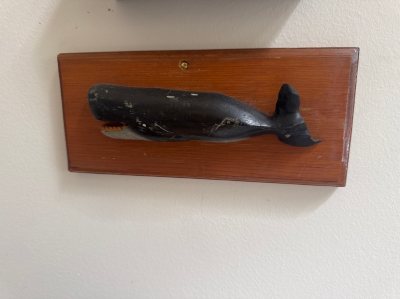 Wood painted sperm whale small plaque