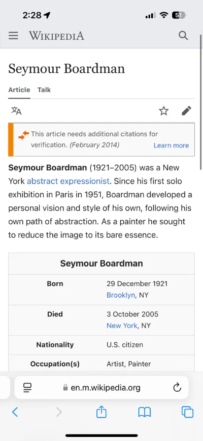 Boardman Seymour Green square with blue outlined ink on canvas
