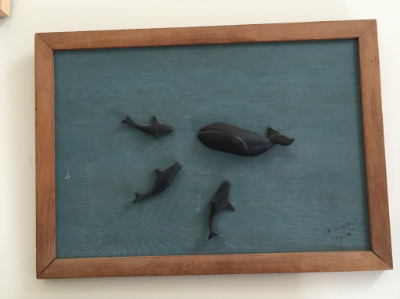 Vintage ebony and wood painted whale plaque